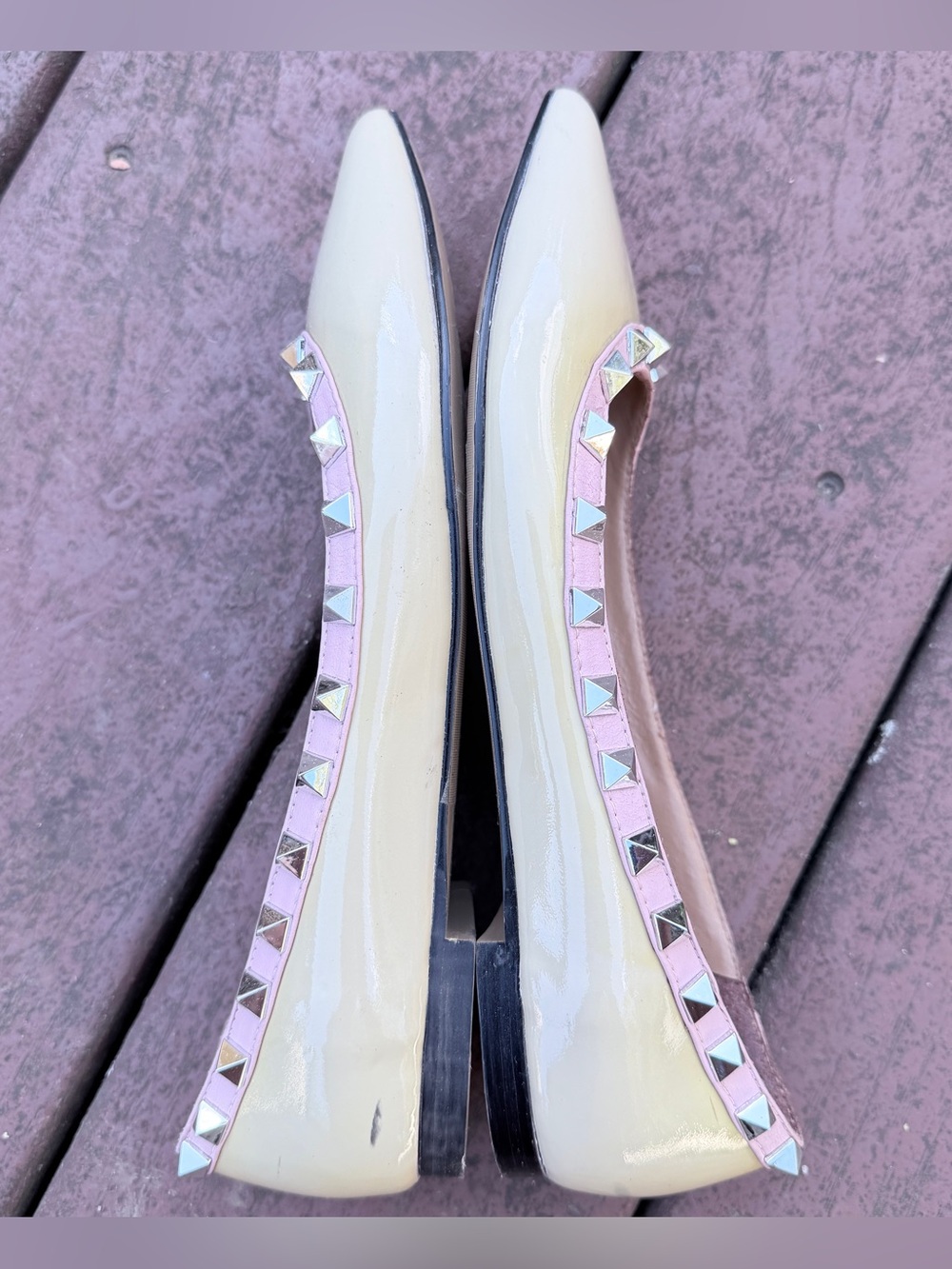 Valentino Garavani Rockstud Patent Leather Pointed Toe Ballet Flats EU 40 Nude - Picture 7 of 13